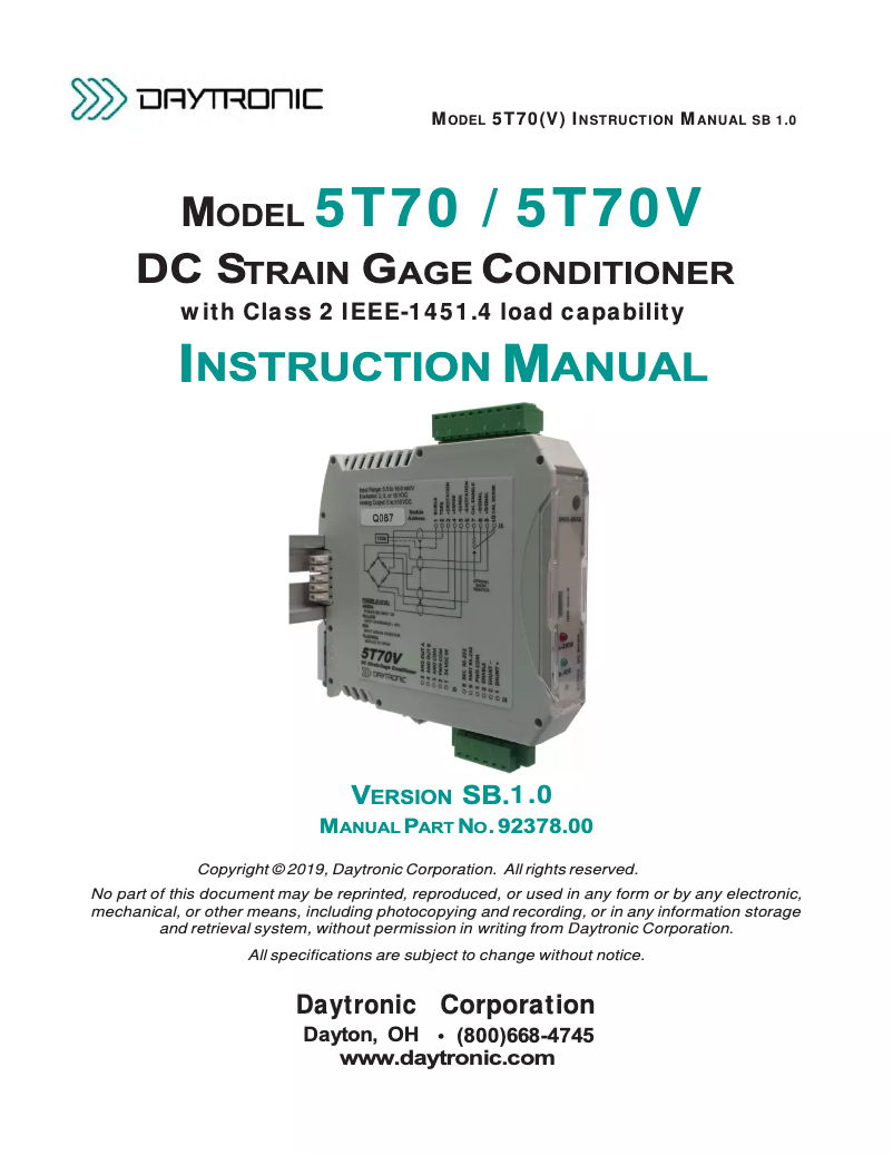 Page 1 de la notice Manuel utilisateur Daytronic 5T70