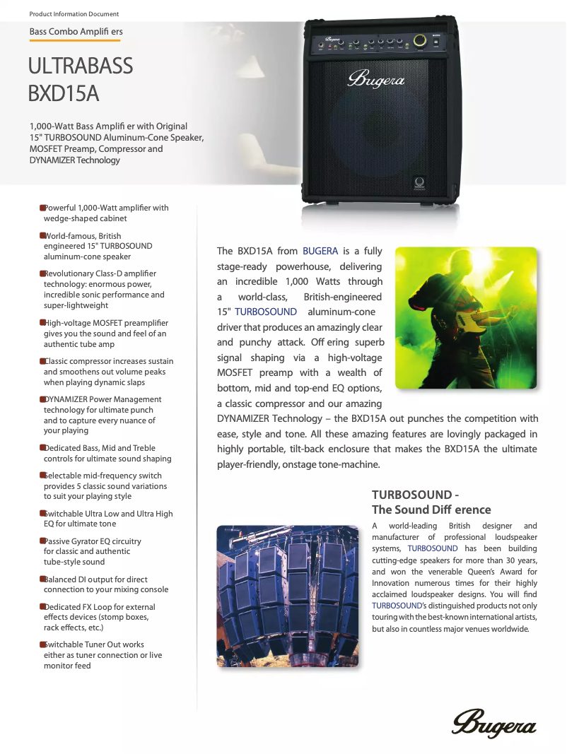 Page 1 de la notice Fiche technique Bugera Ultrabass BXD15A