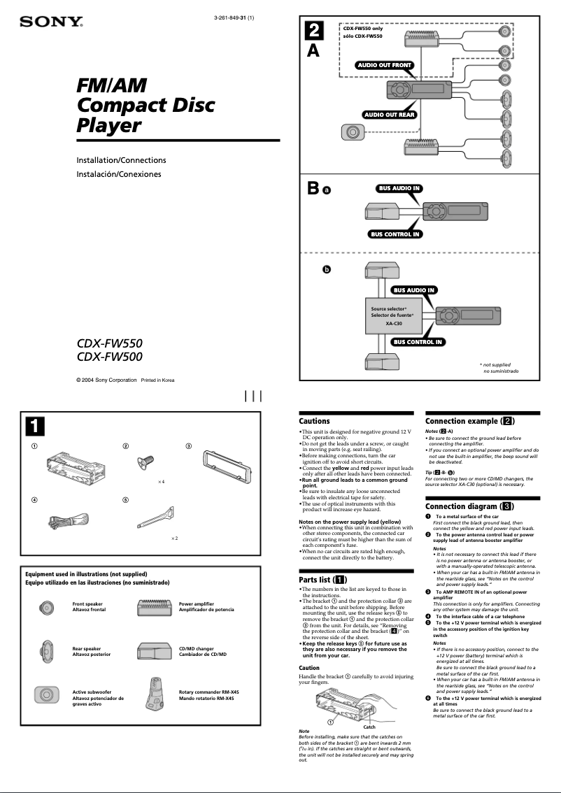 Page n°1 - Guide d'installation Sony CDX-FW500