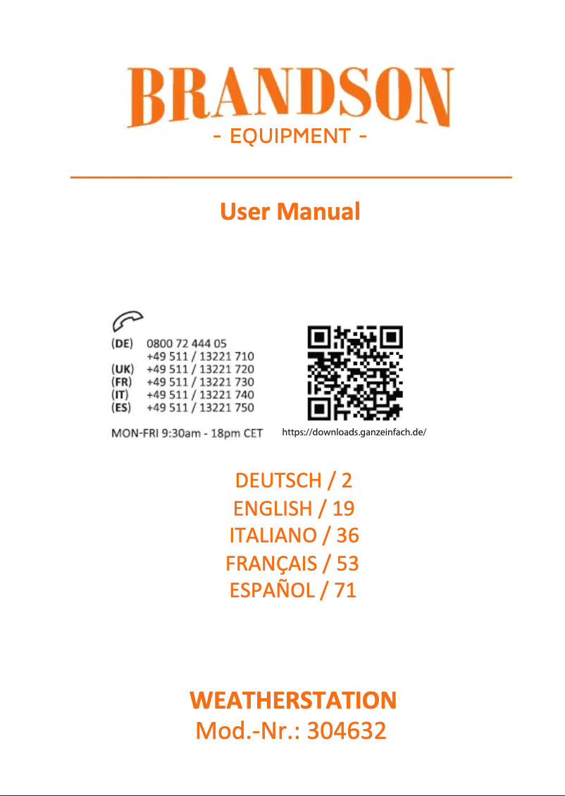 Page 1 de la notice Manuel utilisateur Brandson 304632
