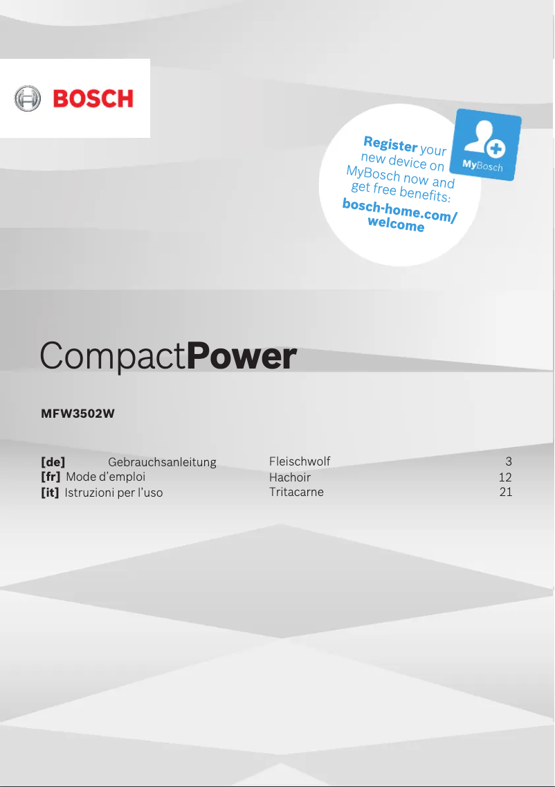 Page 1 de la notice Manuel utilisateur Bosch CompactPower MFW3502W