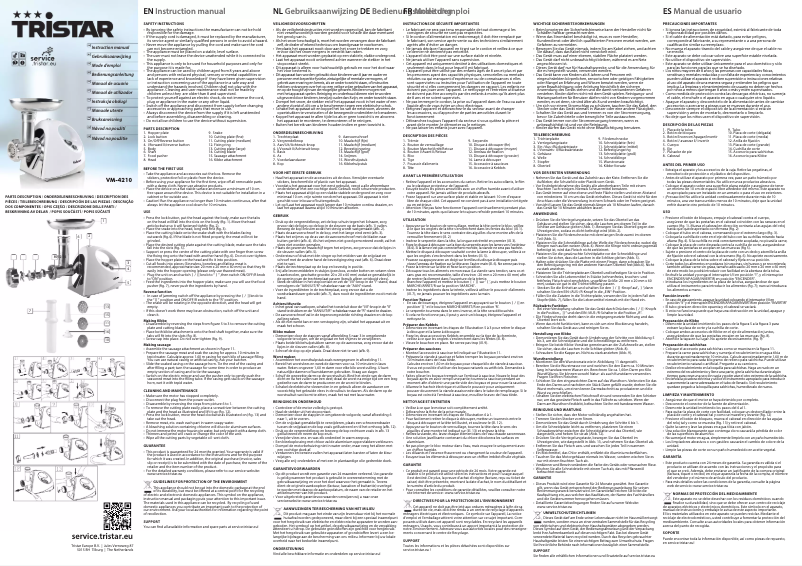 Page n°1 - Manuel utilisateur TriStar VM-4210