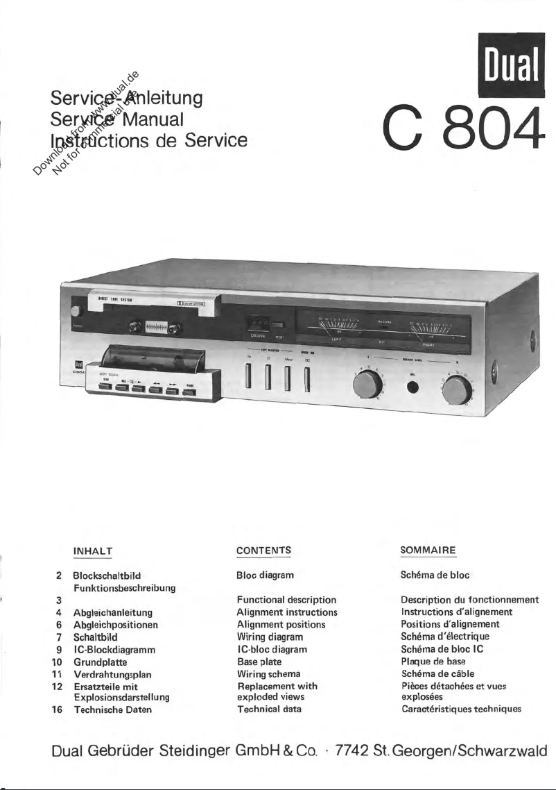 Page 1 de la notice Manuel utilisateur Dual C 804