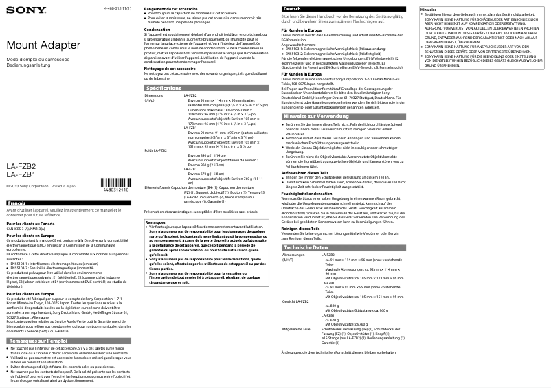 Page n°1 - Manuel utilisateur Sony LA-FZB1