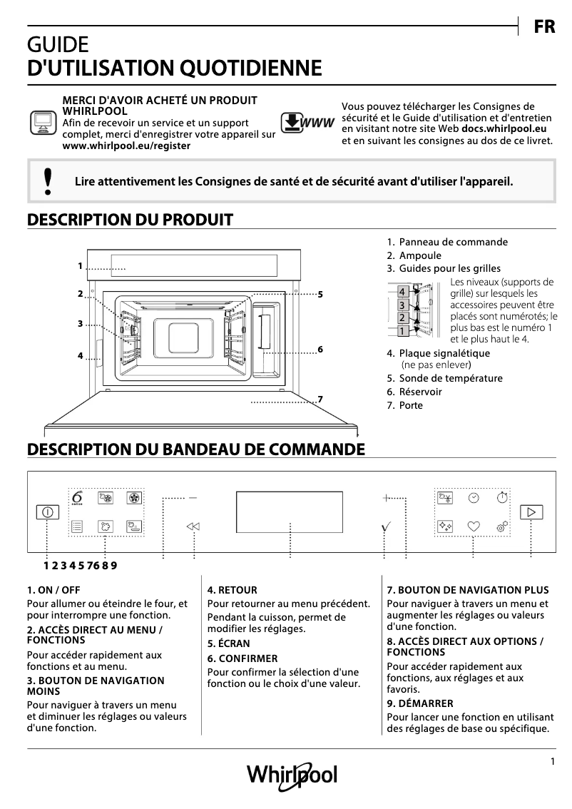 Page 1 de la notice Manuel utilisateur Whirlpool W6 MS450