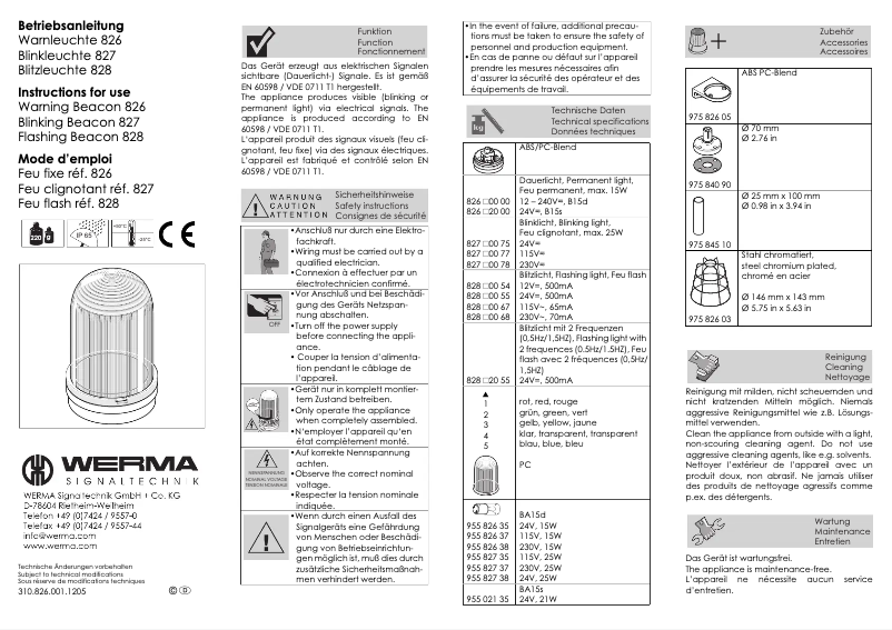 Page n°1 - Manuel utilisateur Werma 828