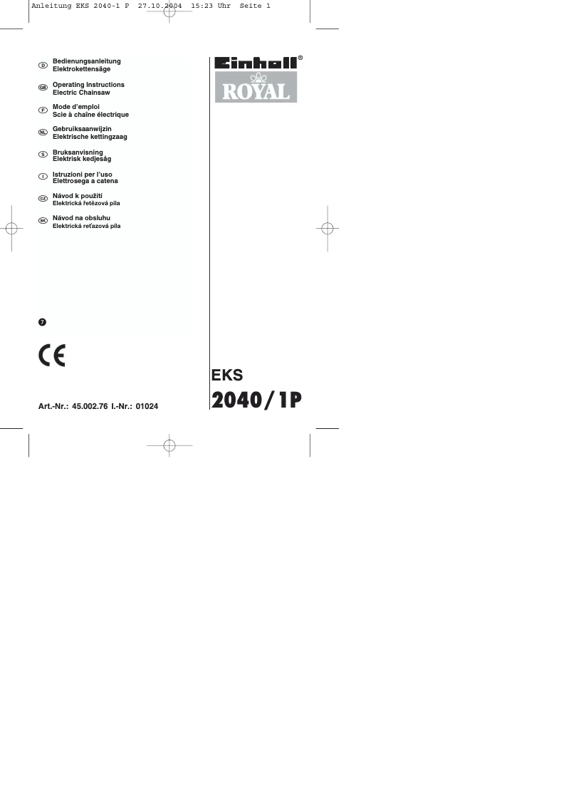 Page n°1 - Manuel utilisateur Einhell Royal EKS 2040/1 P