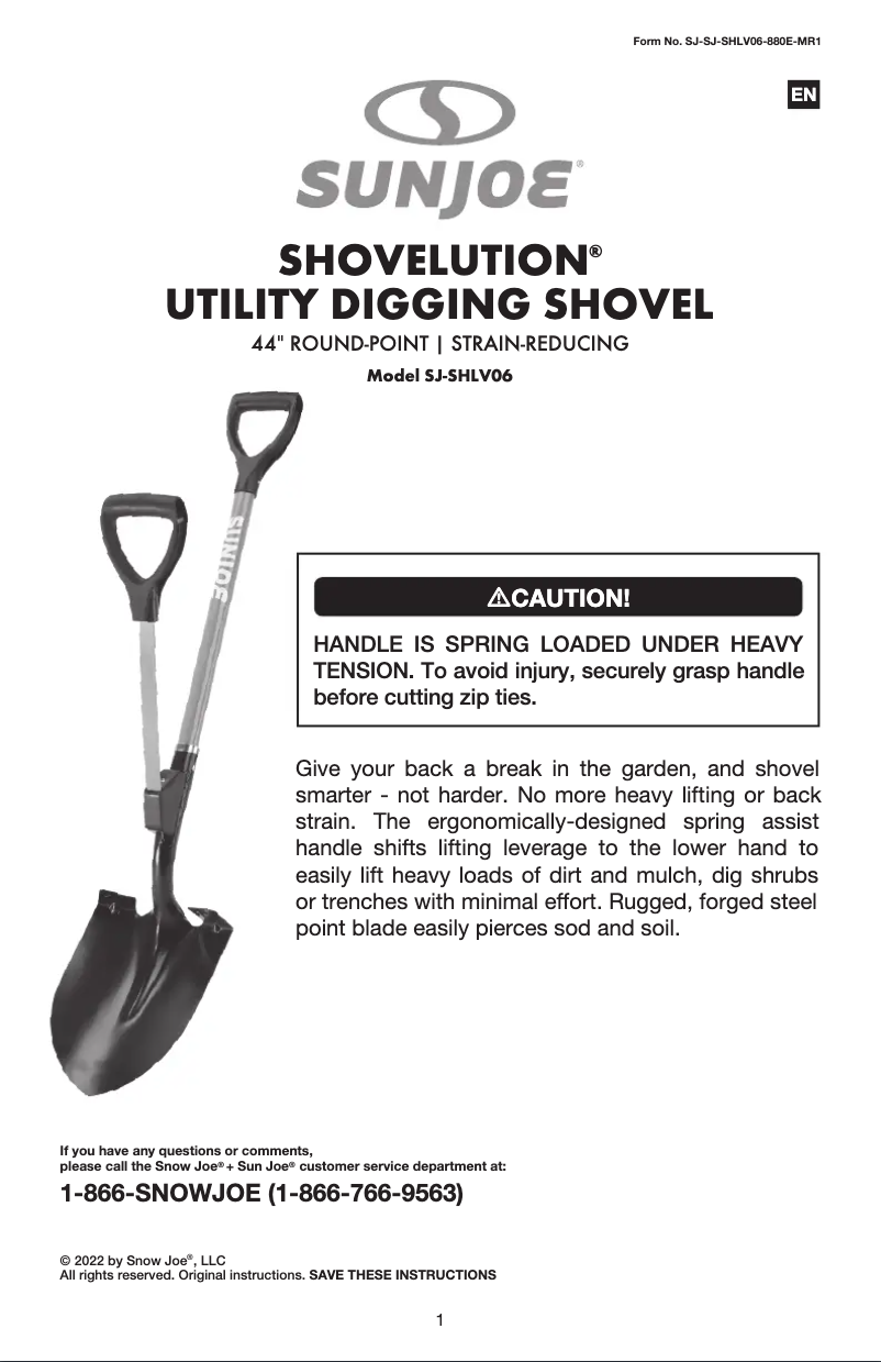 Page 1 de la notice Manuel utilisateur Sun Joe SJ-SHLV06