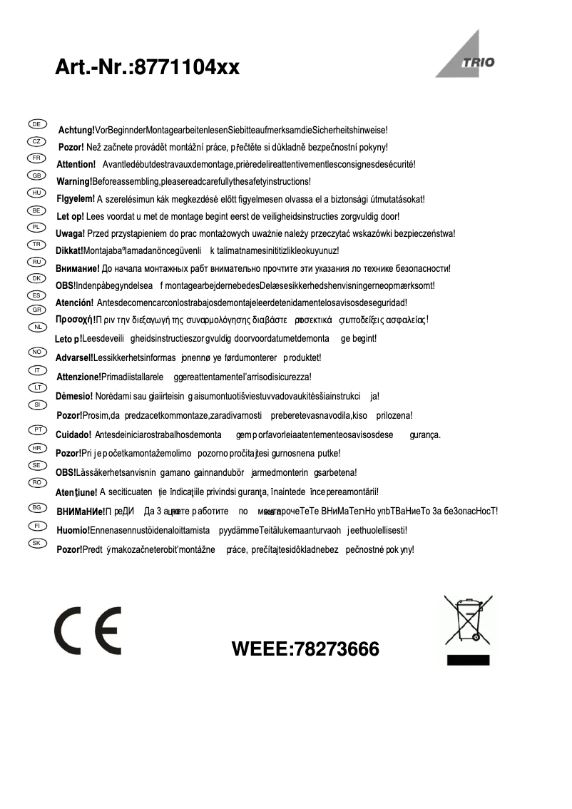 Image de la première page du manuel de l'appareil Cassini 877110607