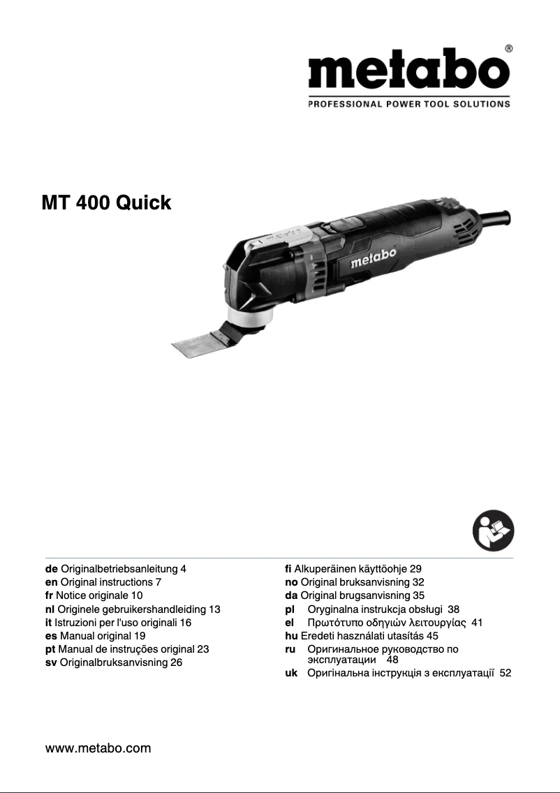 Page 1 de la notice Manuel utilisateur Metabo MT 400 Quick