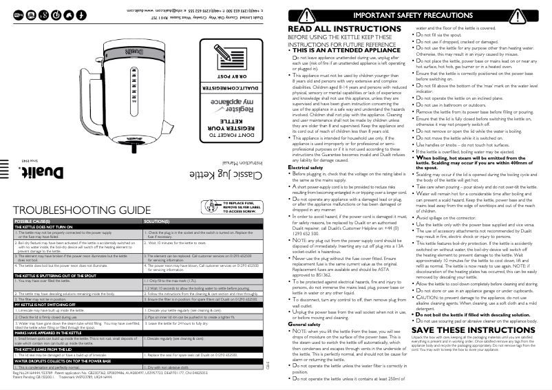 Page n°1 - Manuel utilisateur Dualit Classic Jug 72815