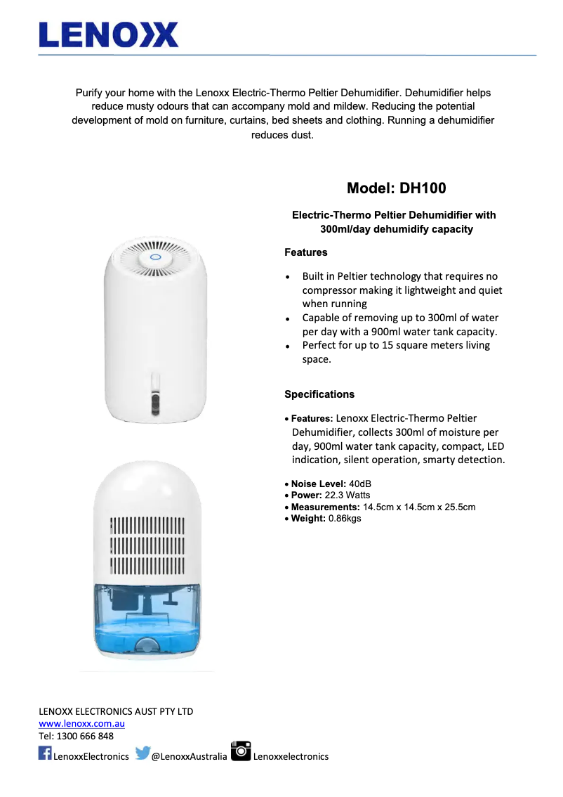 Imagen de la primera página del manual del dispositivo DH100