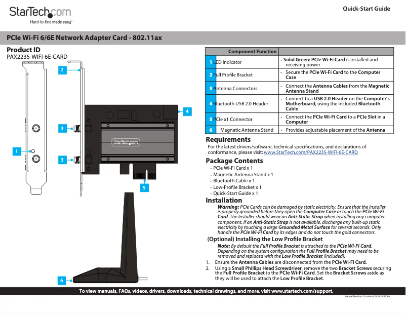 Page n°1 - Manuel utilisateur StarTech.com PAX2235-WIFI-6E-CARD