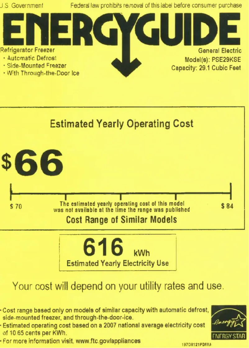 Page n°1 - Label énergétique GE Profile PSE29KSESS