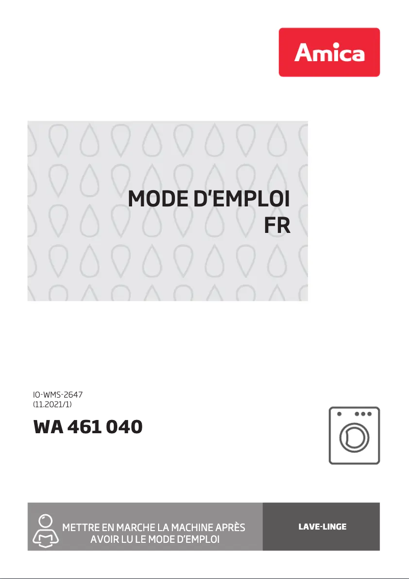 Page n°1 - Manuel utilisateur Amica WA 461 040