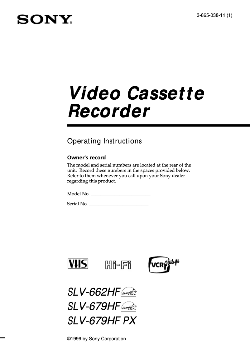 Page n°1 - Manuel utilisateur Sony SLV-662HF