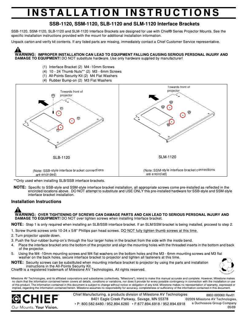 Page 1 de la notice Manuel utilisateur Chief SSB1120