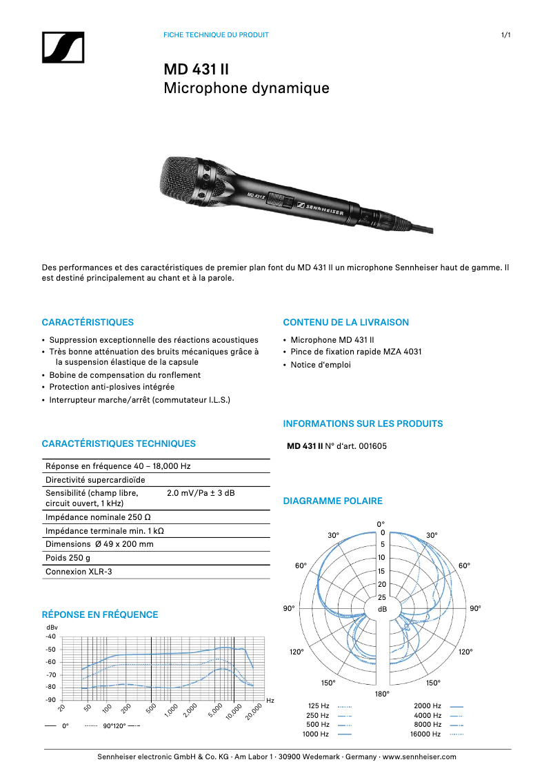 Page n°1 - Fiche technique Sennheiser MD 431