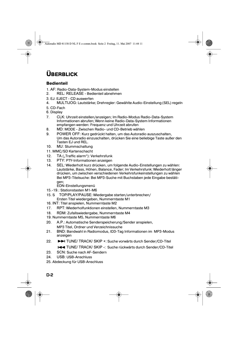 Page 1 de la notice Manuel utilisateur Medion MD 81150
