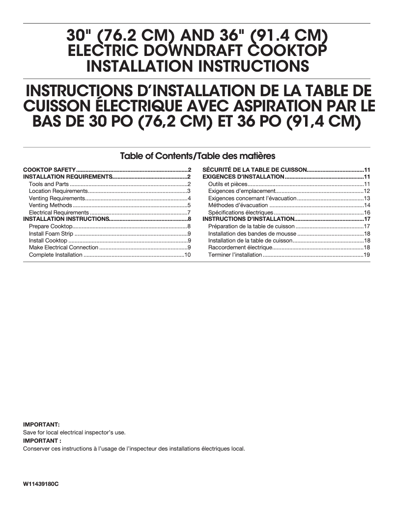 Page n°1 - Guide d'installation Jenn-Air JED3430GS