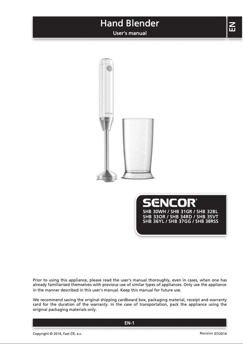 Page n°1 - Manuel utilisateur Sencor SHB 35VT