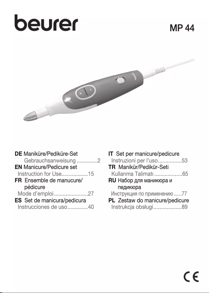 Page n°1 - Manuel utilisateur Beurer MP 44