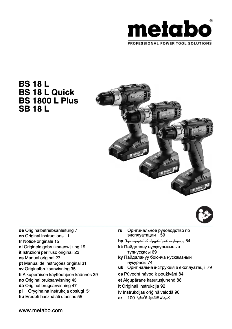 Page 1 of the manual User Manual Metabo BS 18