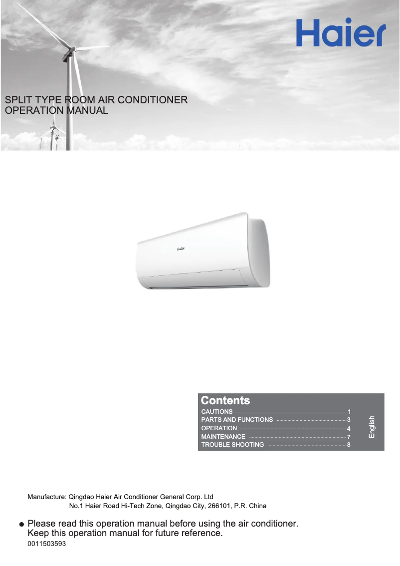 Page 1 de la notice Manuel utilisateur Haier HSU-24LFD03/R2