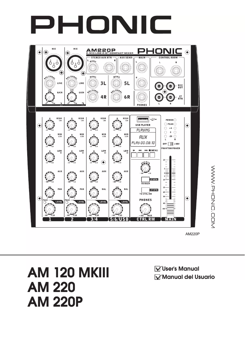 Page n°1 - Manuel utilisateur Phonic AM 220P