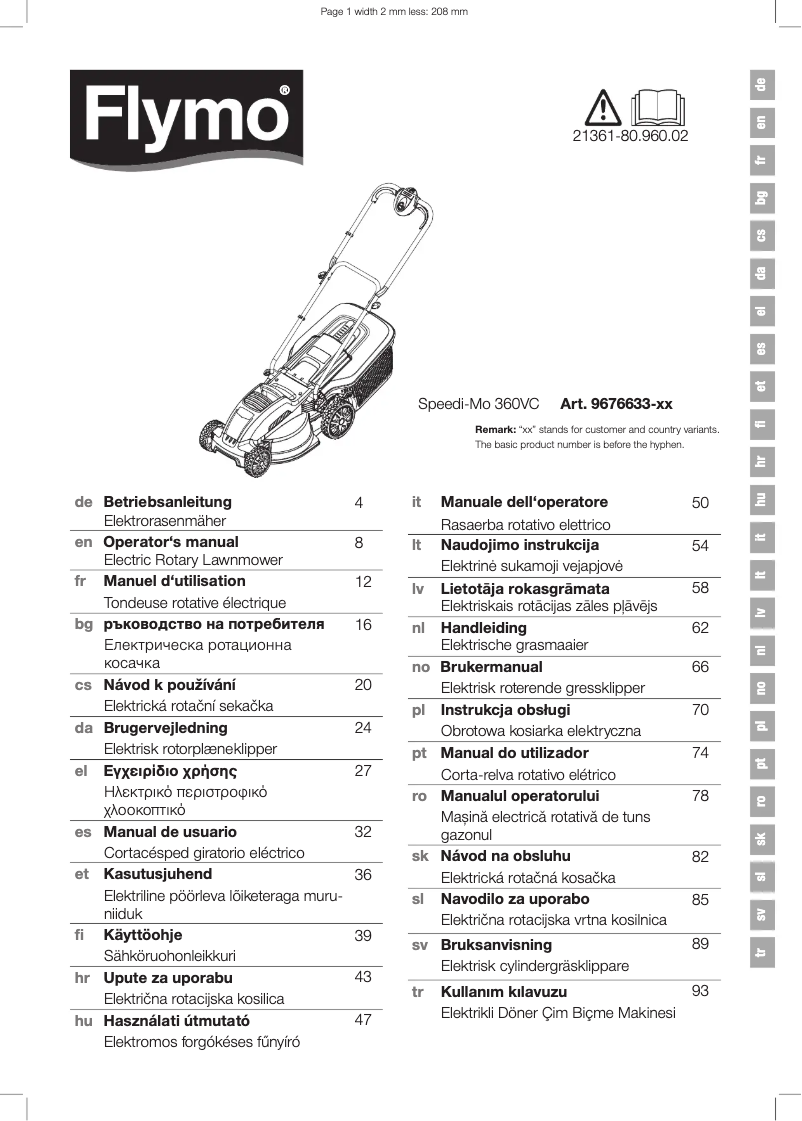 Page 1 de la notice Manuel utilisateur Flymo Speedi-Mo 360VC