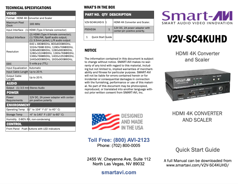 Page 1 de la notice Guide de démarrage rapide Smart-AVI V2v-sc4kuhd