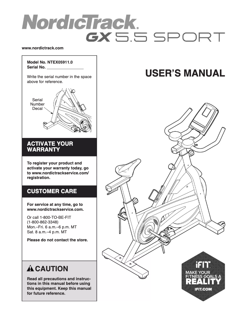 Page n°1 - Manuel utilisateur NordicTrack GX 5.5 Sport