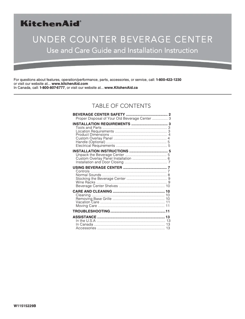 Page 1 de la notice Manuel utilisateur KitchenAid KUBR314KBS