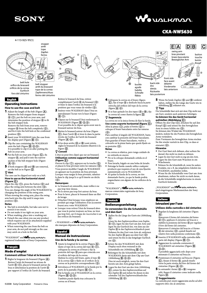 Page 1 de la notice Manuel utilisateur Sony CKA-NWS630