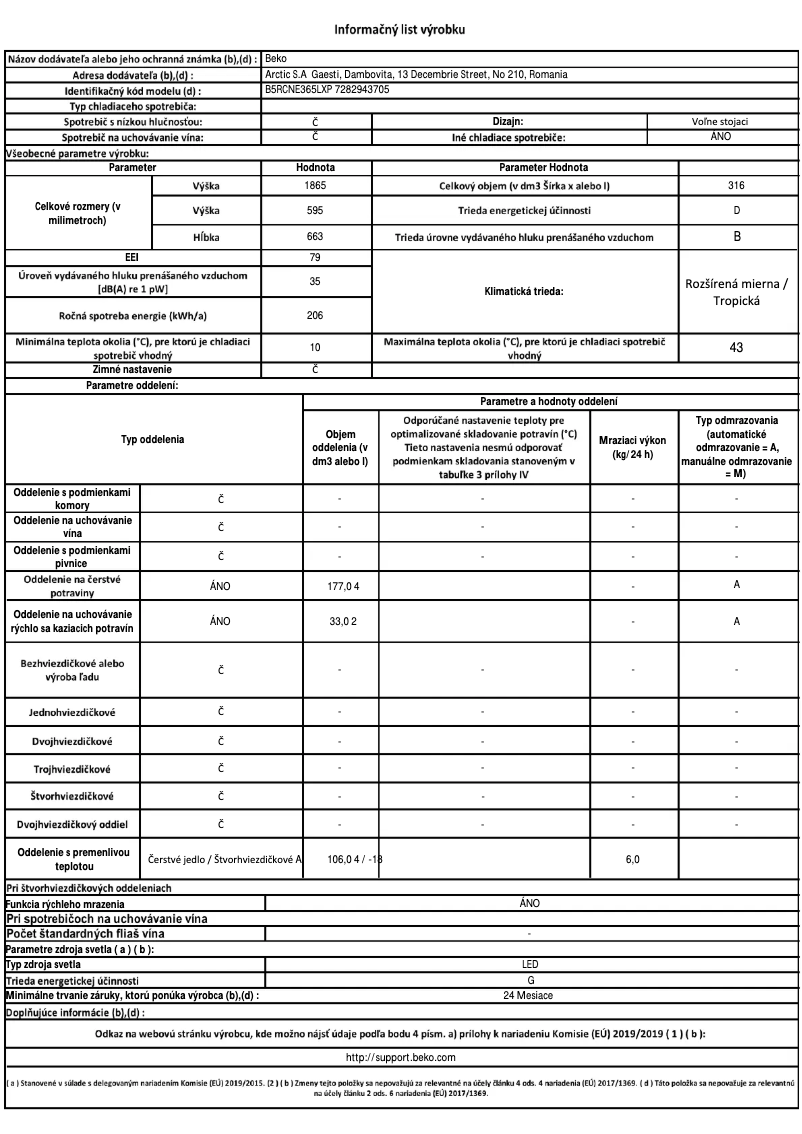 Page 1 de la notice Fiche technique Beko B5RCNE365LXP