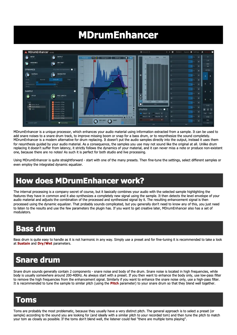 Page n°1 - Manuel utilisateur MeldaProduction MDrumEnhancer