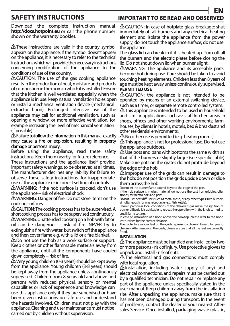 Página 1 del manual Manual de usuario Hotpoint HGS 72S BK