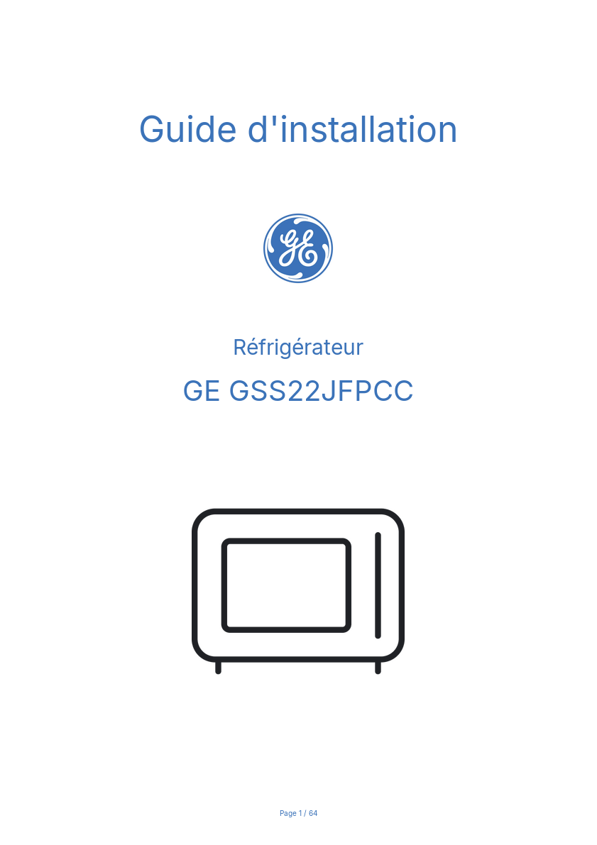 Page n°1 - Guide d'installation GE GSS22JFPCC