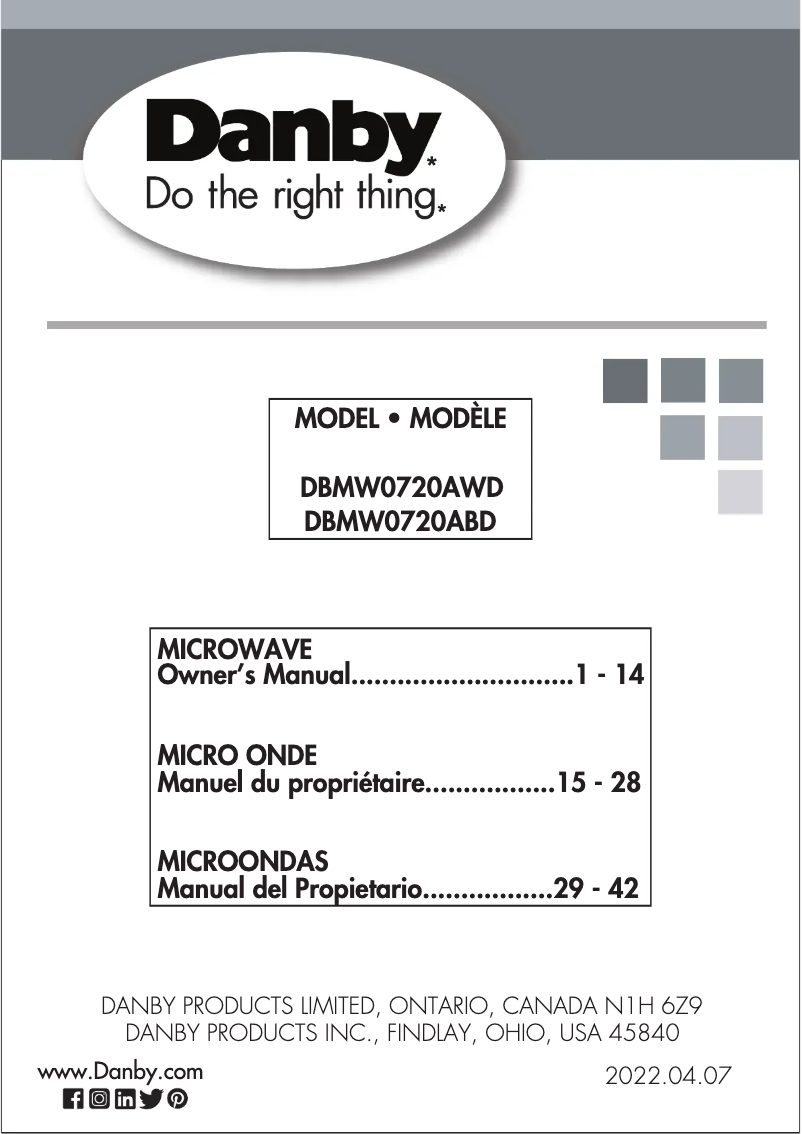 Page n°1 - Manuel utilisateur Danby DBMW0720ABD