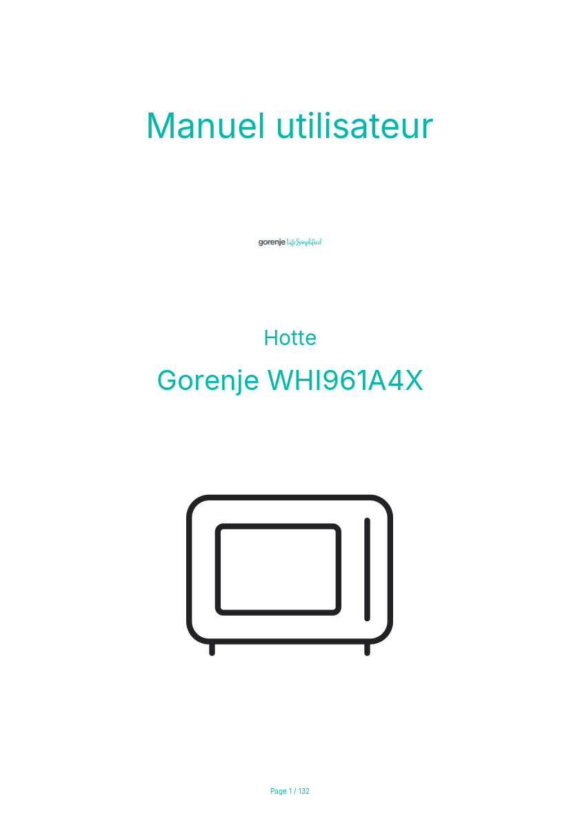 Page n°1 - Manuel utilisateur Gorenje WHI961A4X