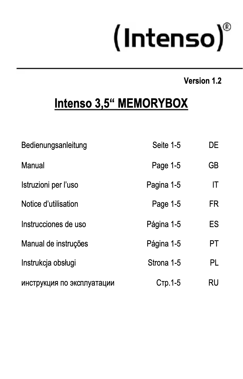 Page n°1 - Manuel utilisateur Intenso 3.5" Memory Box USB 3.0