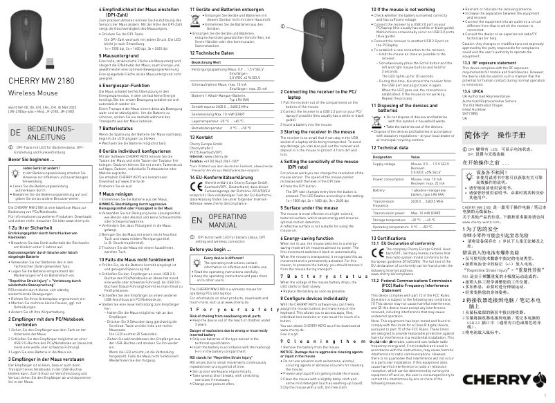 Page 1 de la notice Manuel utilisateur Cherry MW 2180