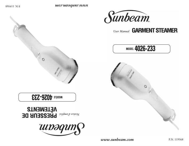 Page 1 de la notice Manuel utilisateur Sunbeam Steam Valet 4026-233