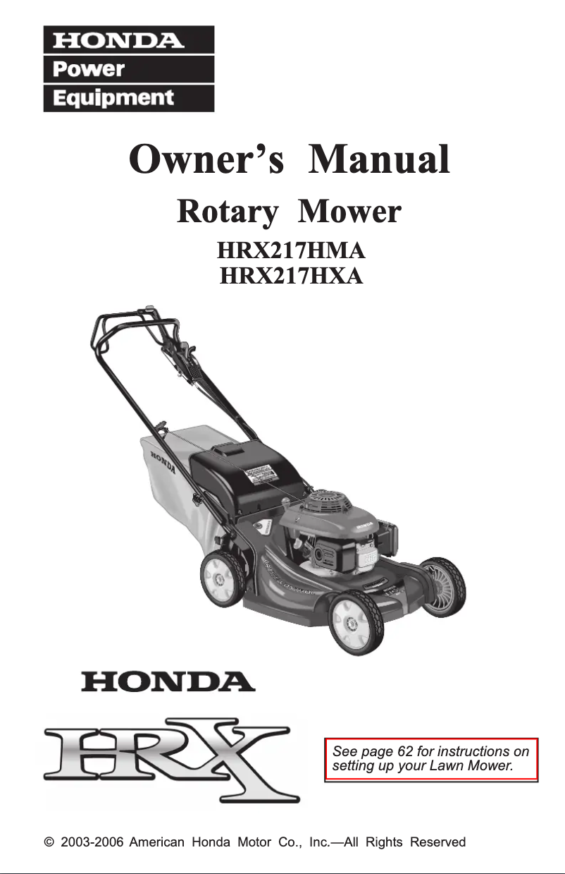 Image de la première page du manuel de l'appareil HRX217HXA