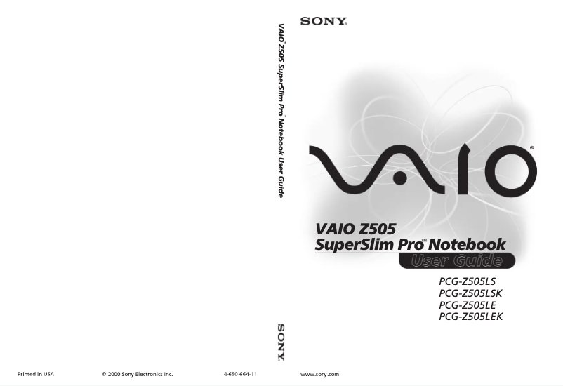 Image de la première page du manuel de l'appareil Vaio PCG-Z505LE