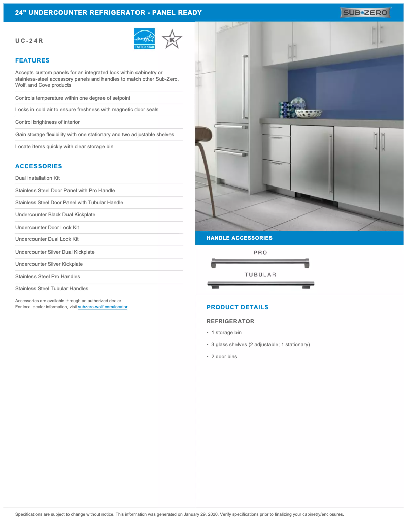 Page 1 de la notice Manuel utilisateur Sub-Zero UC-24R-LH