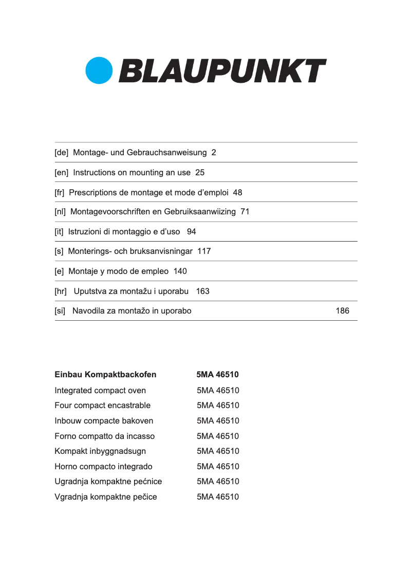 Page n°1 - Manuel utilisateur Blaupunkt 5MA46510