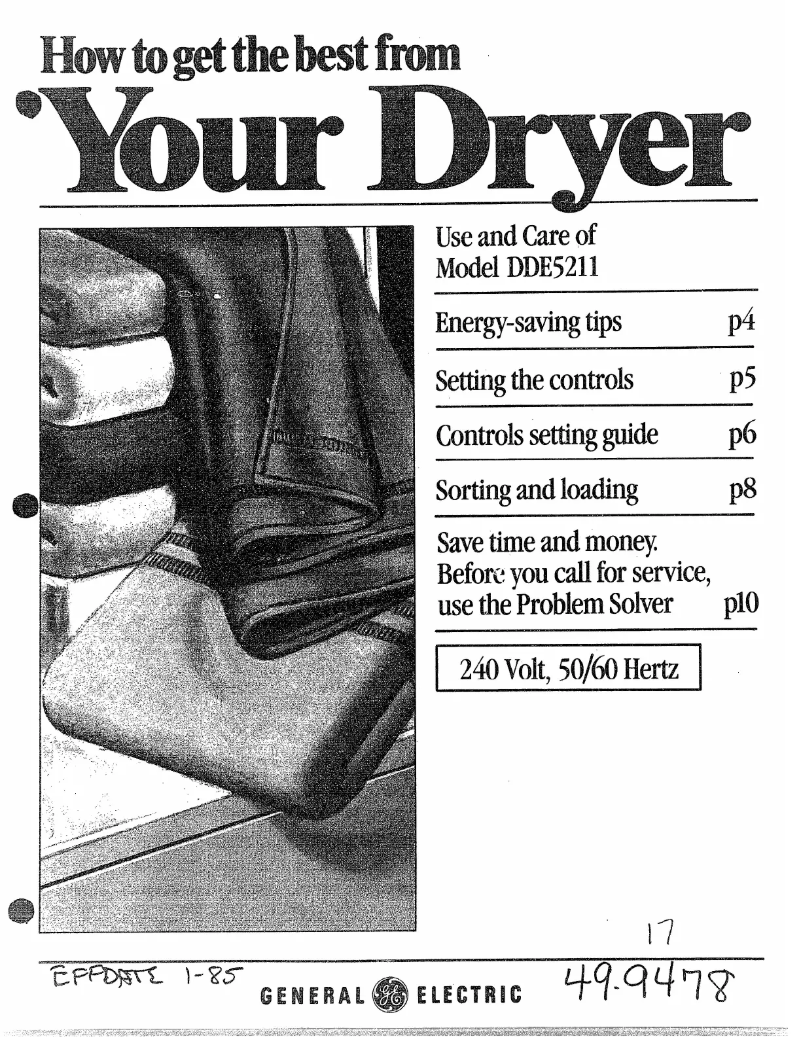 Page n°1 - Manuel utilisateur GE DDE5211G