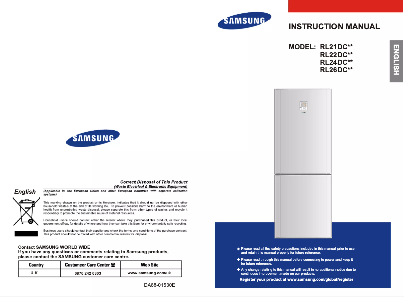 Page 1 de la notice Manuel utilisateur Samsung RL24DCSW1