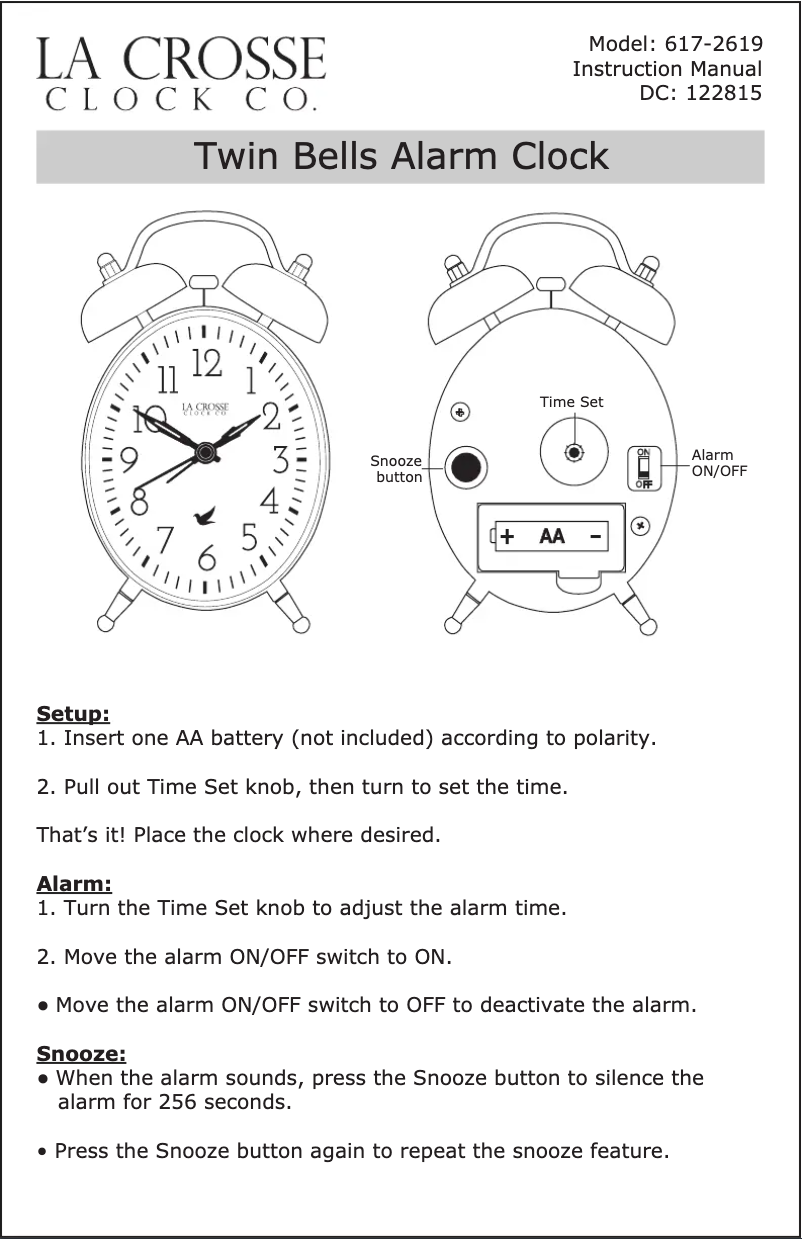 Page n°1 - Manuel utilisateur La Crosse Technology 617-2916